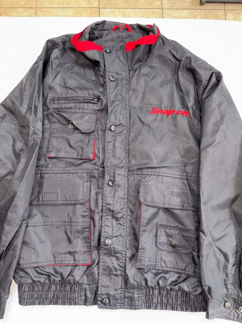 Snap-on size L Black Red Mechanic Jacket Utility Pocket Full Zip Snap Front